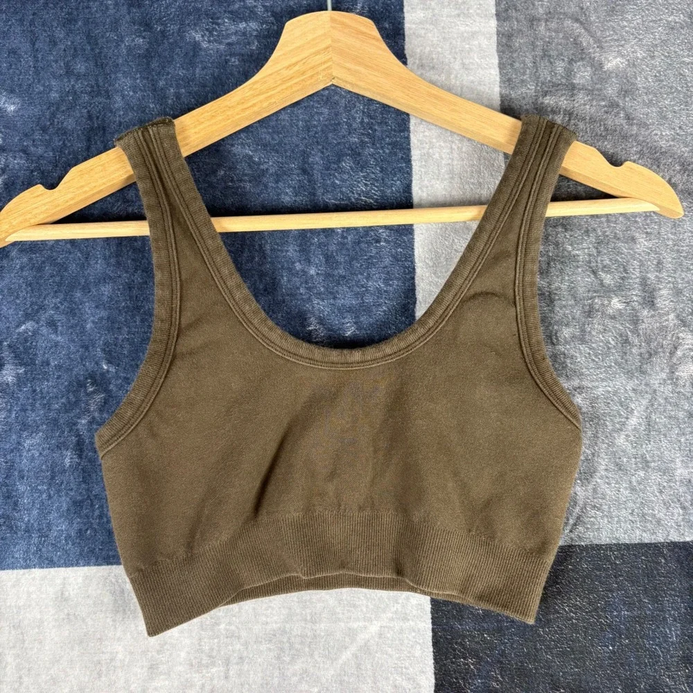 Alo Yoga Wellness Bra Espresso Brown Ribbed Seamless Scoop Neck W9371R Small